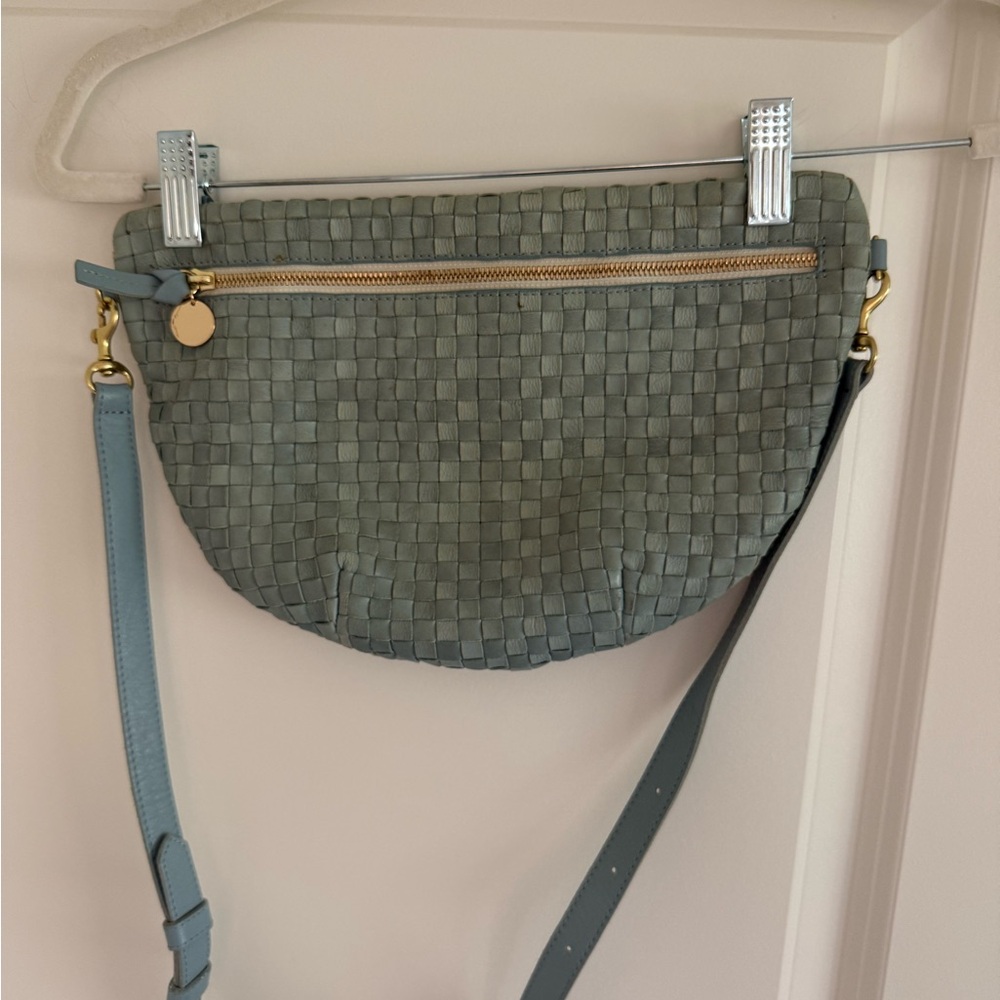 Clare V Woven Leather Grande Fanny Crossbody in Light Blue with Gold Hardware - Picture 3 of 4